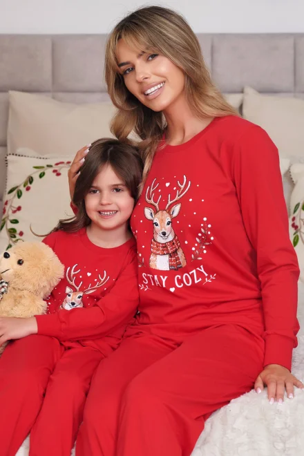 Dívčí pyžamo Oh Deer - bavlna - Červená