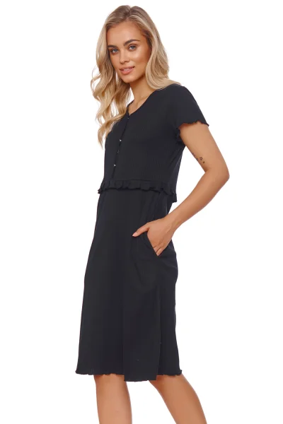 Noční košile  žebrované bavlny a volánkem TCB.4543 - Černá