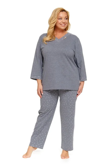 Dámské pyžamo plus size se zlatými puntíky PB.9778 - Tmavě šedá