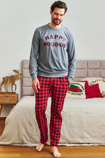 Pánské pyžamo 7344 - bavlna - Šedo-červená