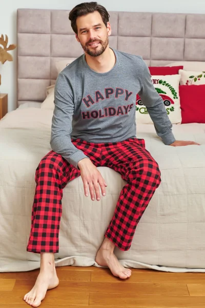Pánské pyžamo 7344 - bavlna - Šedo-červená