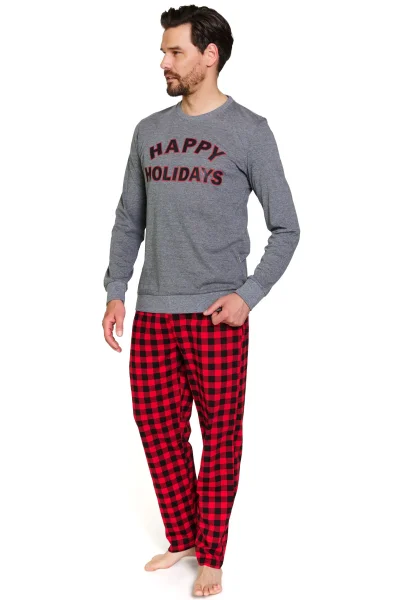 Pánské pyžamo 7344 - bavlna - Šedo-červená