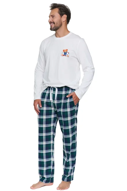 Pánské pyžamo Teddy - bavlna - Bílo-zelená
