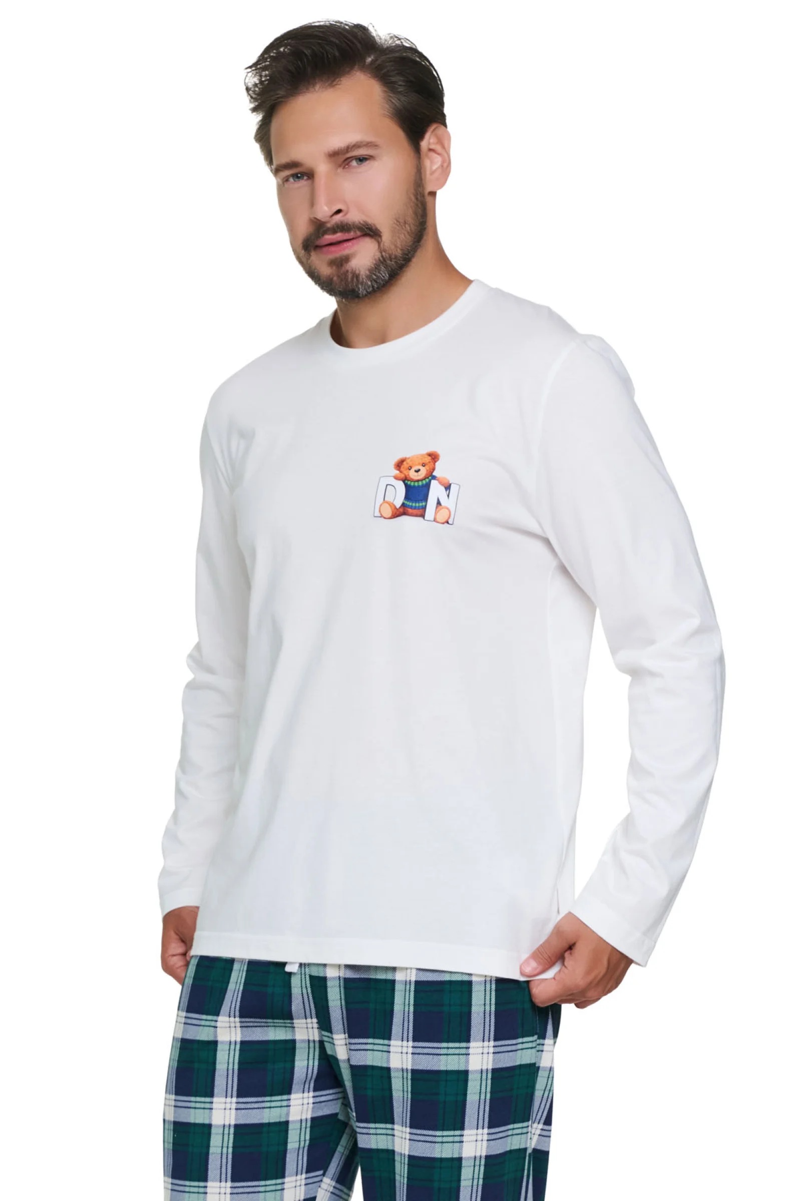 Pánské pyžamo Doctor Nap Teddy - bavlna Bílo-zelená XL