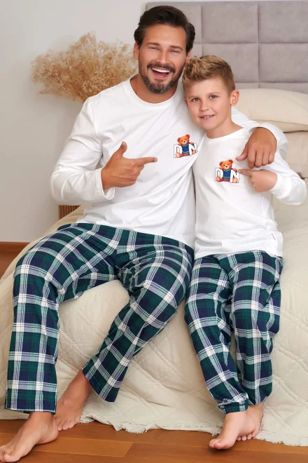 Pánské pyžamo Teddy - bavlna - Bílo-zelená