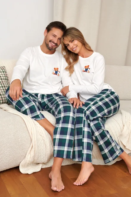 Pánské pyžamo Teddy - bavlna - Bílo-zelená