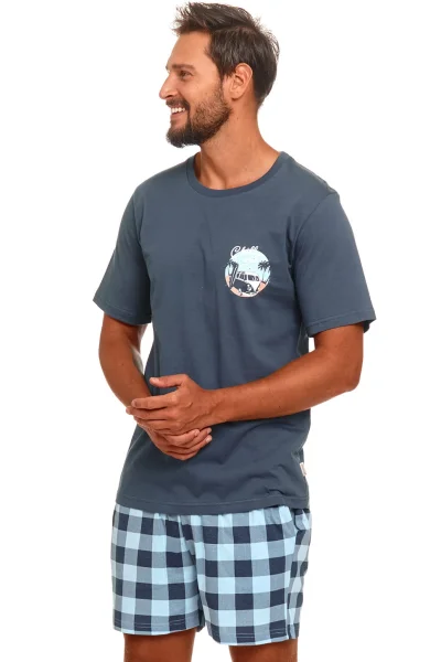 BLUGRA Pánské pyžamo 4416 - bavlna - Modro-šedá