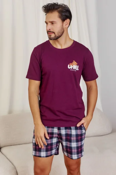 BUR Pánské pyžamo 7201 - bavlna - Vínově-červená