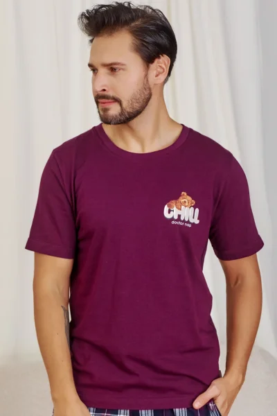 BUR Pánské pyžamo 7201 - bavlna - Vínově-červená