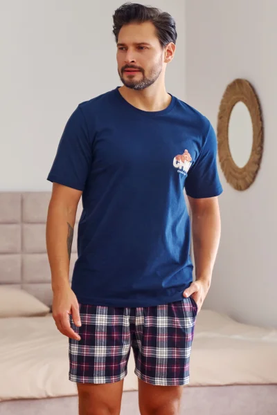 DARBLU Pánské pyžamo 7201 - bavlna - Tmavě modrá