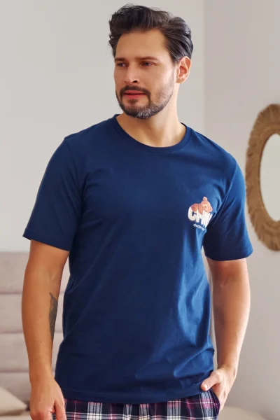DARBLU Pánské pyžamo 7201 - bavlna - Tmavě modrá