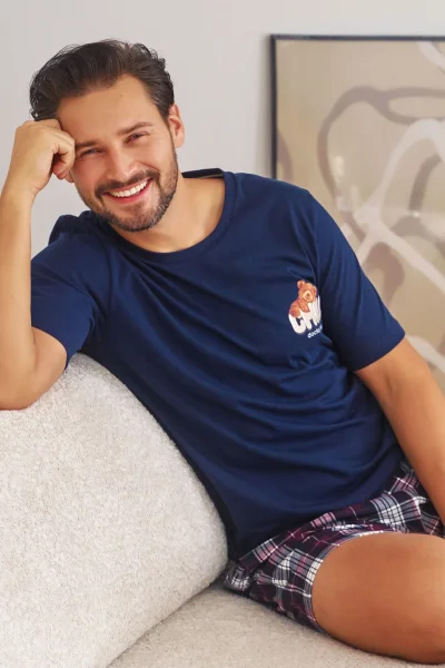 DARBLU Pánské pyžamo 7201 - bavlna - Tmavě modrá