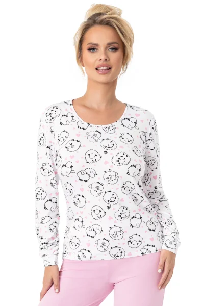 Dámské dlouhé pyžamo Sheep - bavlna - Bílo-růžová