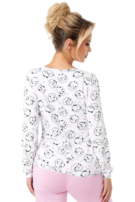 Dámské dlouhé pyžamo Sheep - bavlna - Bílo-růžová