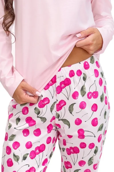 Dámské dlouhé pyžamo Cherry - bavlna - Světle růžová