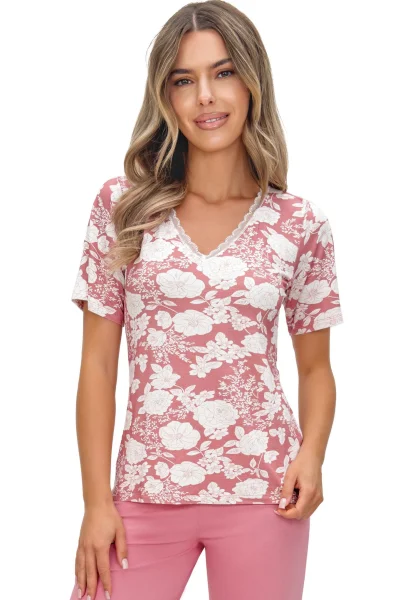 Dámské 3/4 pyžamo Tina - viskóza - Růžovo-bílá