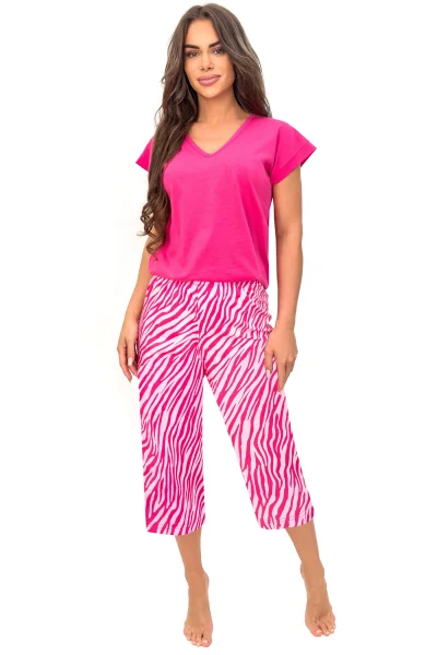 Dámské 3/4 pyžamo Zebra - bavlna - Fuksiová