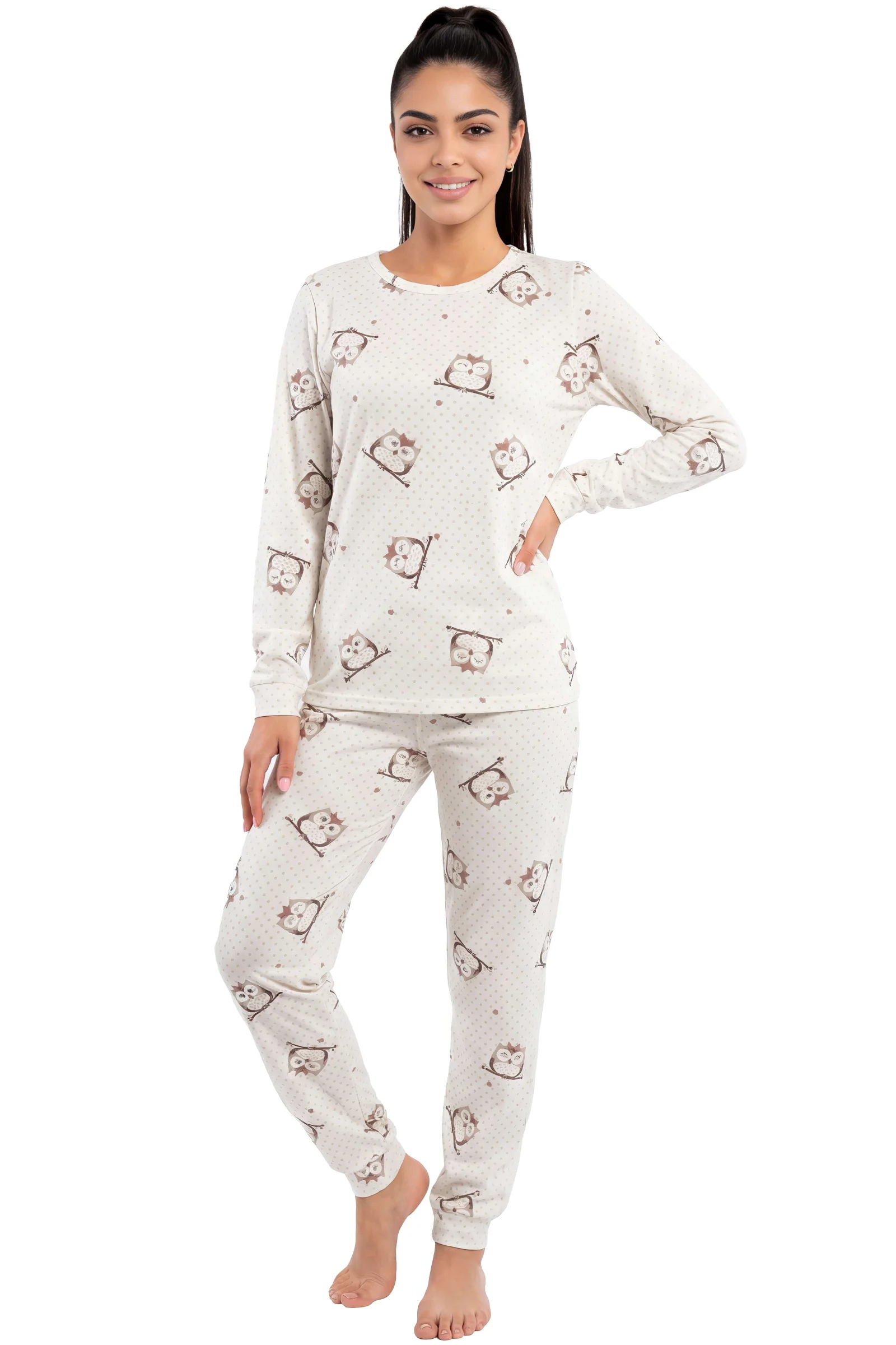 Dámské dlouhé pyžamo Donna Sova - bavlna Ecru XL(42)