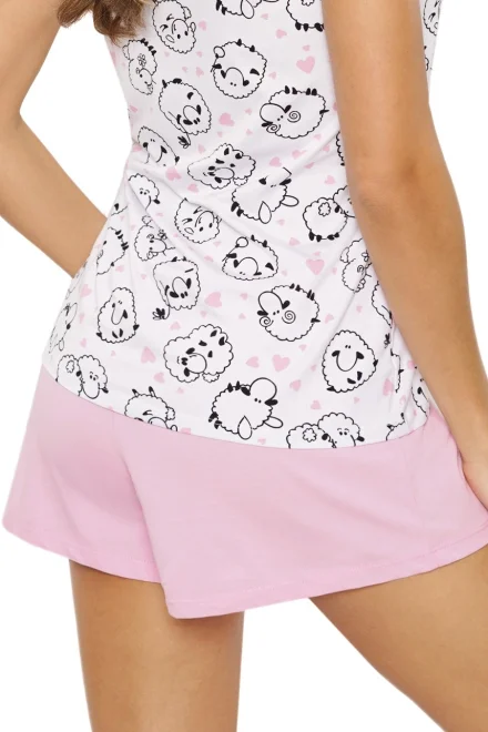 Dámské pyžamo na ramínkách Sheep - bavlna - Bílo-růžová