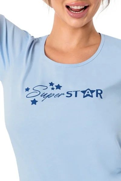 Bavlněné dámské pyžamo Star - Světle modrá