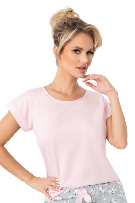 Dámské krátké pyžamo Bunny - bavlna - Růžovo-šedá