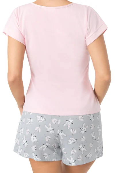 Dámské krátké pyžamo Bunny - bavlna - Růžovo-šedá