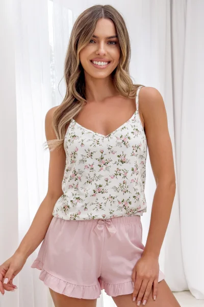 Dámské pyžamo Emilia - na ramínkách - Ecru-růžová