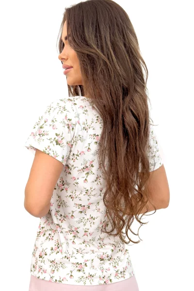 Dámské pyžamo Emilia - bavlna - Ecru-růžová