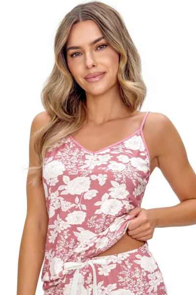Dámské pyžamo Tina - na ramínkách - Růžovo-bílá
