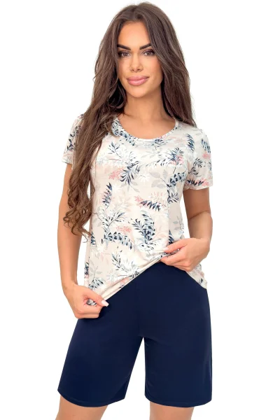 Dámské pyžamo Goya - prodloužená nohavice - Béžovo-modrá