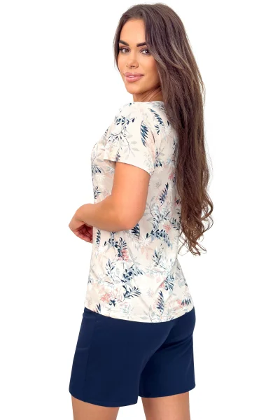 Dámské pyžamo Goya - prodloužená nohavice - Béžovo-modrá