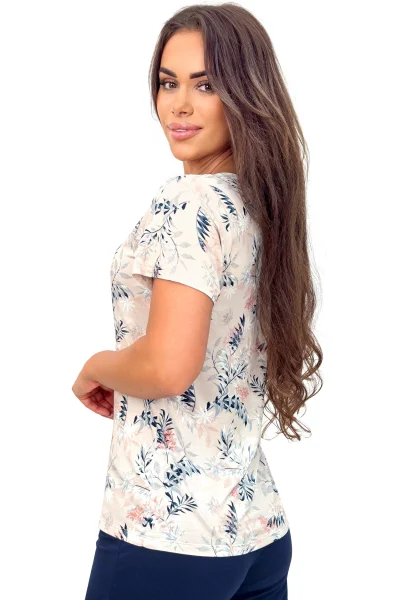 Dámské pyžamo Goya - prodloužená nohavice - Béžovo-modrá