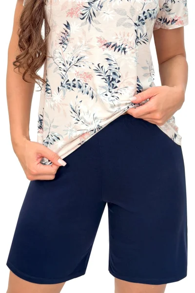 Dámské pyžamo Goya - prodloužená nohavice - Béžovo-modrá