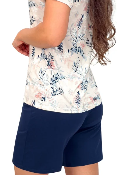 Dámské pyžamo Goya - prodloužená nohavice - Béžovo-modrá