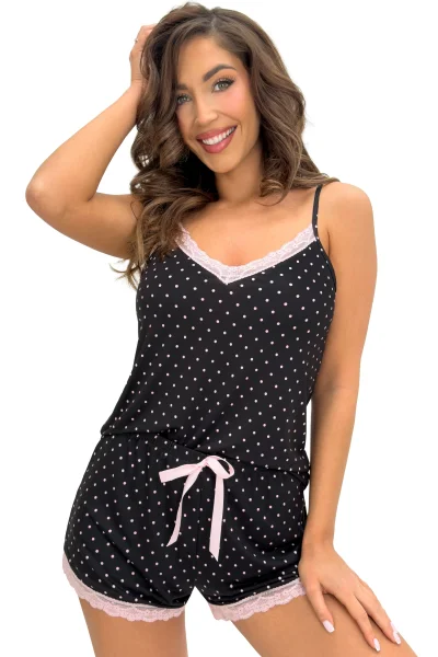 Dámské pyžamo Pati - na ramínkách - Černo-růžová