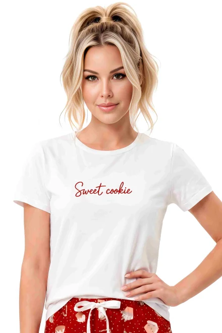 Dámské pyžamo Cookie - bavlna - Ecru-červená