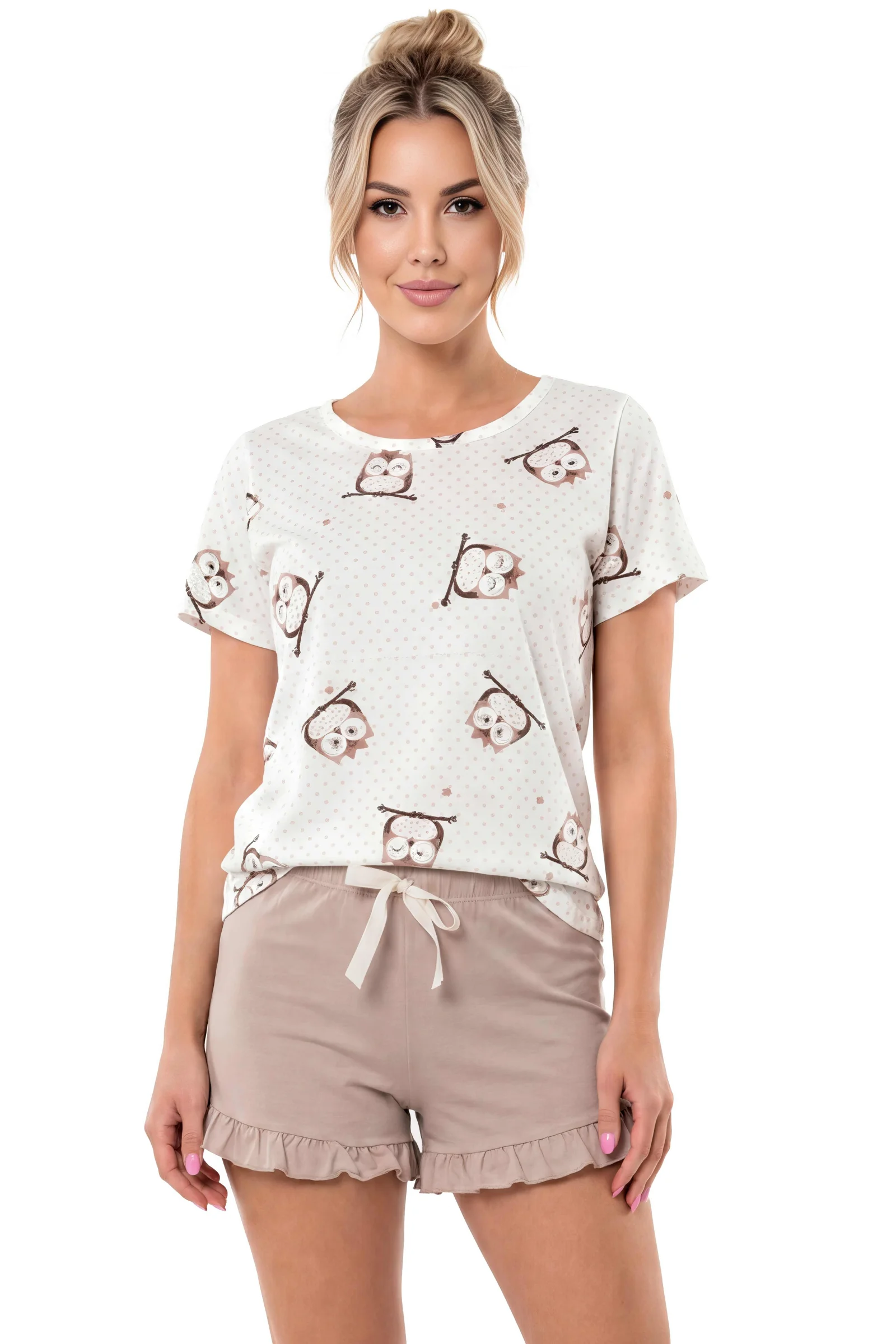 Dámské krátké pyžamo Donna Sova - bavlna Béžová-ecru XL(42)