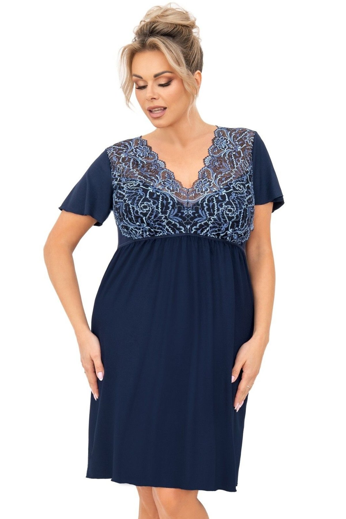 Noční košilka pro plnější tvary Donna Melanie Tmavě modrá 3XL(46)