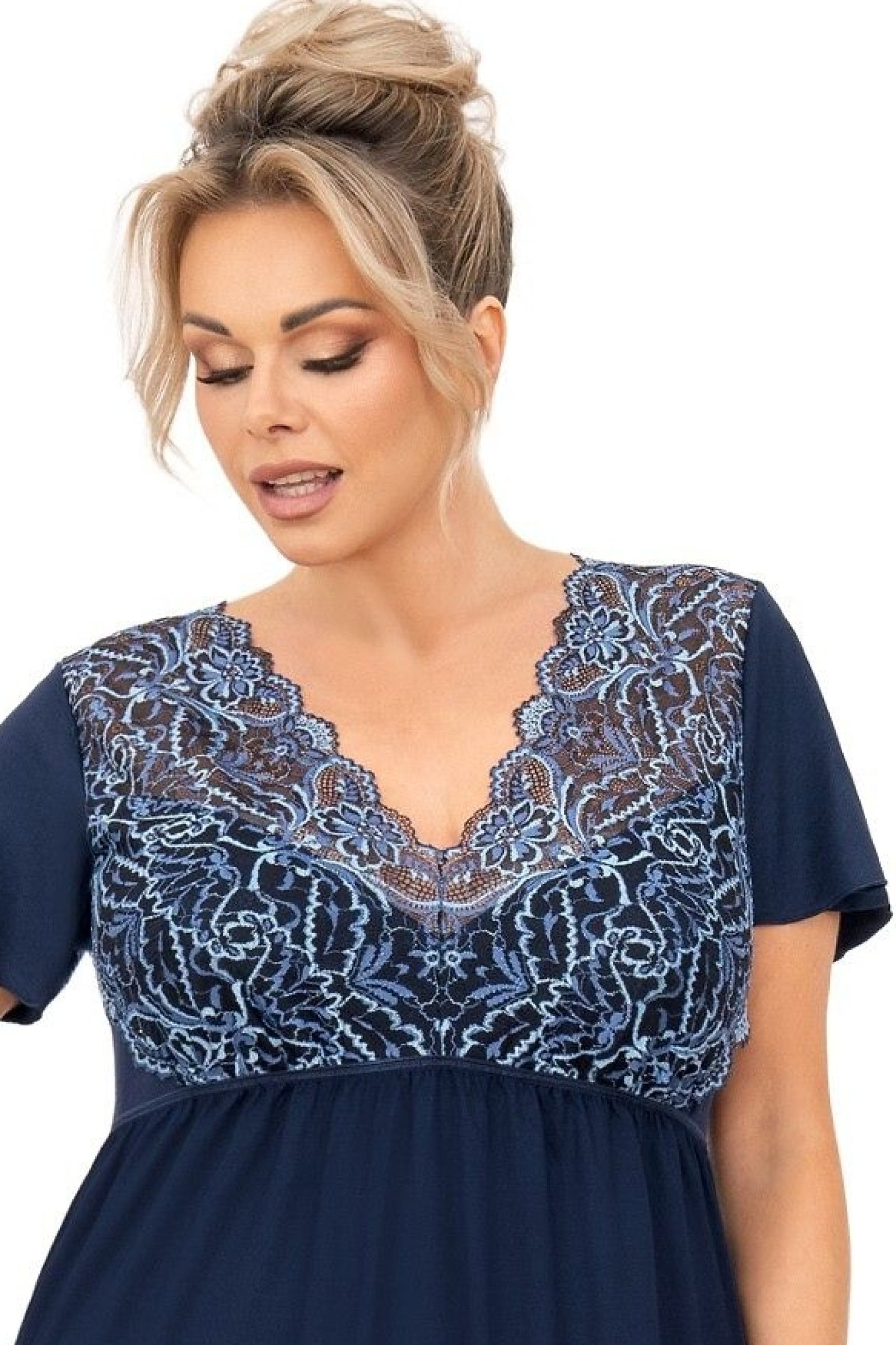 Noční košilka pro plnější tvary Donna Melanie Tmavě modrá 6XL(52)