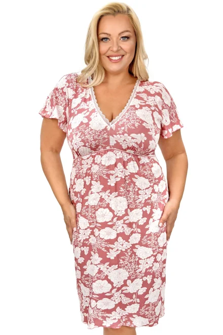 Noční košilka Tina - plus size až do 6XL - Růžovo-bílá