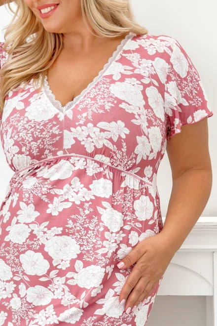 Noční košilka Tina - plus size až do 6XL - Růžovo-bílá