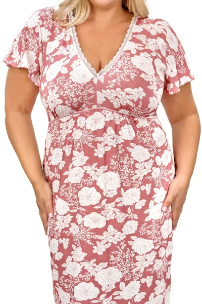 Noční košilka Tina - plus size až do 6XL - Růžovo-bílá