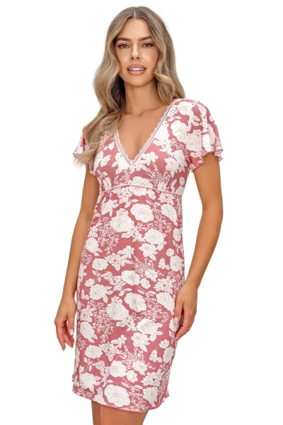 Noční košilka Tina - viskóza - Růžovo-bílá