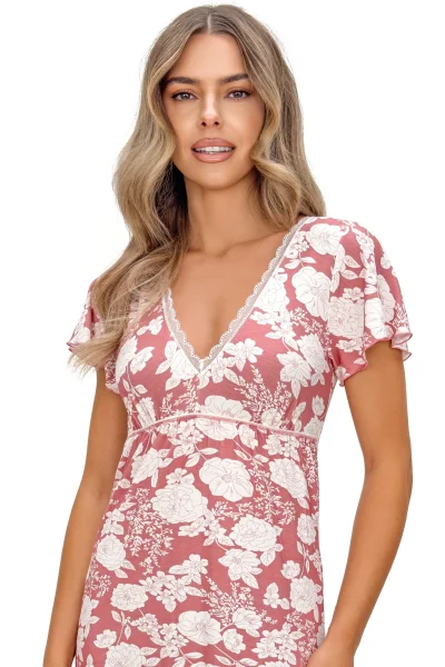 Noční košilka Tina - viskóza - Růžovo-bílá
