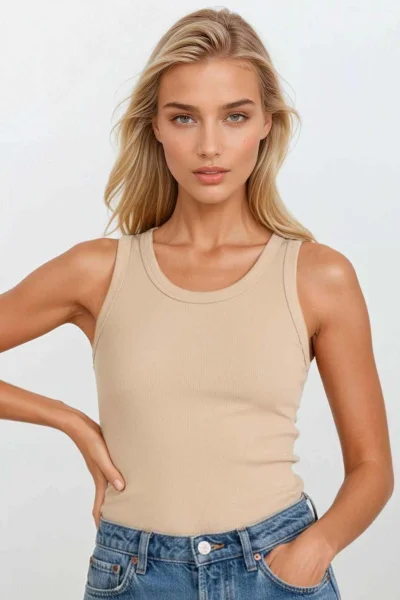 Tílko Carlana - žebrované - Cappucino