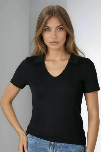 Tričko Gessa - žebrované - Černá