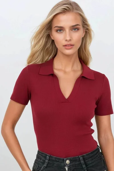 Tričko Gessa - žebrované - Bordó