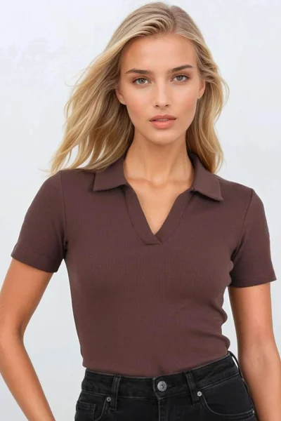 Tričko Gessa - žebrované - Hnědá