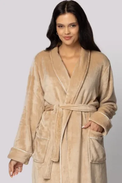 Dámský župan Comfy - měkký flís s flanelovou strukturou - Béžová