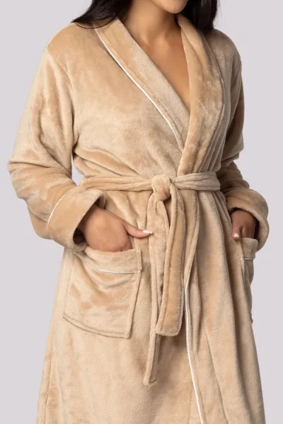 Dámský župan Comfy - měkký flís s flanelovou strukturou - Béžová